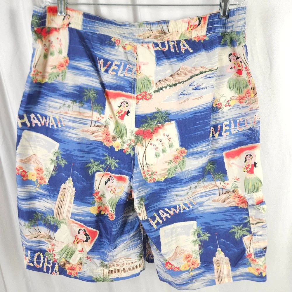 Polo Ralph Lauren Blue Hawaiian Board‎ Shorts Swim Trunks Mens Large